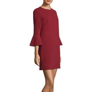 Tibi Bell Sleeve Shift Dress Zip Front Mini Dress in Raspberry Red size 10